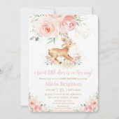 甘い赤面フローラベビーディアファウンガールベビーシャワー 招待状 (正面)