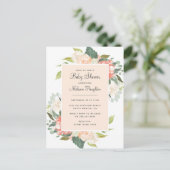 甘い赤面及びモモの水彩画の花のベビーシャワー インビテーションポストカード (スタンド正面)