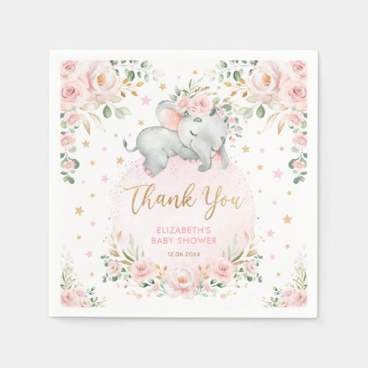 甘い赤面金ゴールドバラゾウ赤ちゃんシャワーの好意 スタンダードカクテルナプキン (正面)