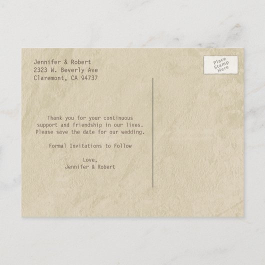 甘い野生のキノコの結婚式の日付はがき保存 案内ポストカード (裏面)