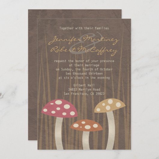 甘い野生のキノコ結婚式招待状 招待状 (正面/裏面)