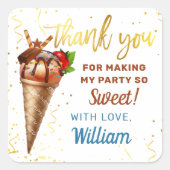 甘い金ゴールドチョコレートアイスクリーム誕生日ありがとう スクエアシール (正面)