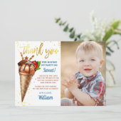 甘い金ゴールドチョコレートアイスクリーム誕生日写真 サンキューカード (スタンド正面)