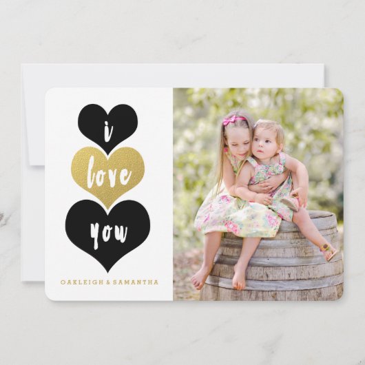 甘い金ゴールドハート |バレンタインデーのフォトカード シーズンカード (正面)