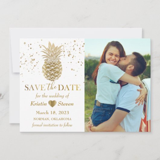 甘い金ゴールドパイナップル写真Save the Date Card セーブザデート (正面)