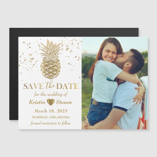 甘い金ゴールドパイナップル写真Save the Date Magnet (正面/裏面)