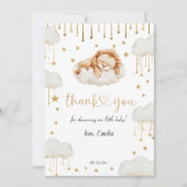 甘い金ゴールド星空の眠っているライオンの赤ちゃんシャワー サンキューカード (正面)