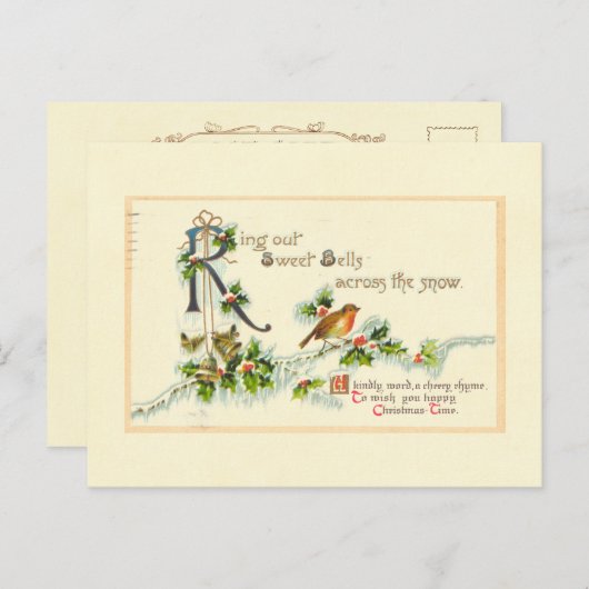 甘い鐘のヴィンテージのクリスマスの郵便はがき シーズンポストカード (正面/裏面)