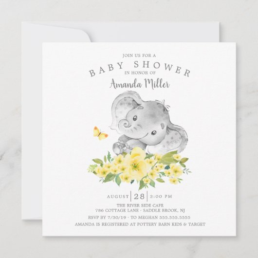 甘い陽気な象の男の赤ちゃんシャワー 招待状 (正面)