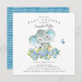 甘い陽気な象の男の赤ちゃんシャワー 招待状 (正面/裏面)