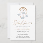 甘い雲ほこりっぽい青いモバイルベビースシャワー 招待状 (正面)