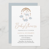 甘い雲ほこりっぽい青いモバイルベビースシャワー 招待状 (正面/裏面)