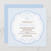 甘い青い十字架の赤ちゃん男の子の洗礼招待状 招待状 (正面/裏面)