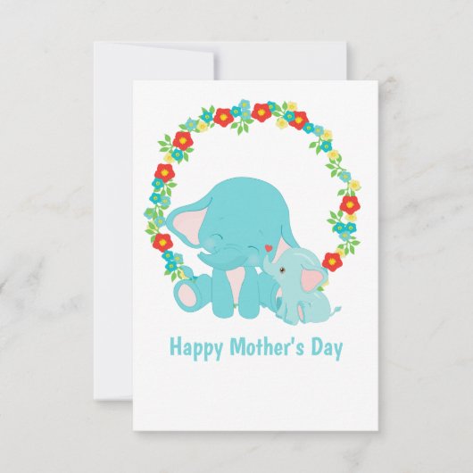 甘い青い象の母の日フラットカード カード (正面)