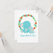 甘い青い象の母の日フラットカード カード (正面/裏面インサイチュ)