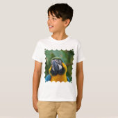 甘い青および金ゴールドのコンゴウインコ Tシャツ (正面フル)