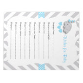 甘い青と灰色の象の赤ちゃんシャワー – ウィッシュ ノートパッド (正面)