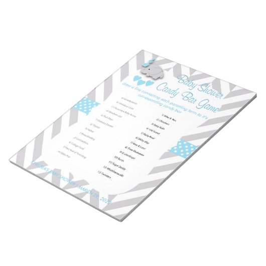 甘い青と灰色の象の赤ちゃんシャワー – ゲーム ノートパッド (アングル)