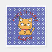 甘い青と赤のオレンジ猫の漫画の誕生日パーティー スタンダードランチョンナプキン (正面)