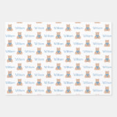 甘い青のテディベアと弓のベビーシャワー ラッピングペーパーシート (正面3)