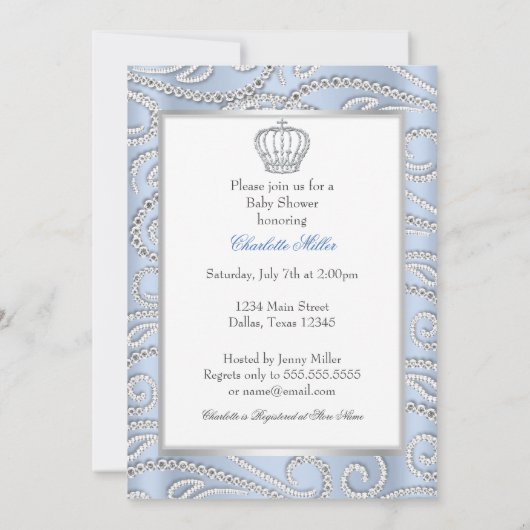 甘い青の小さな王子の男の子の赤ちゃんシャワー 招待状 (裏面)