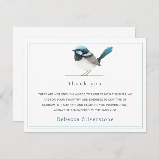甘い青の鳥 – シンプルエレガント葬儀ありがとう ノートカード (正面/裏面)