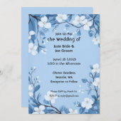 甘い青シンプルい花結婚式招待状 招待状 (正面/裏面)
