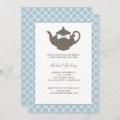 甘い青|ブラウンのティーポットのベビーの一口は茶を見、 招待状 (正面/裏面)