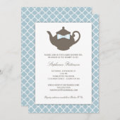 甘い青 |ブラウンティーポット赤ちゃんシャワーティーパーティー 招待状 (正面/裏面)