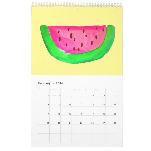 甘い食べ物かわいいモダンイラストレーション娘 カレンダー (2月 2026)