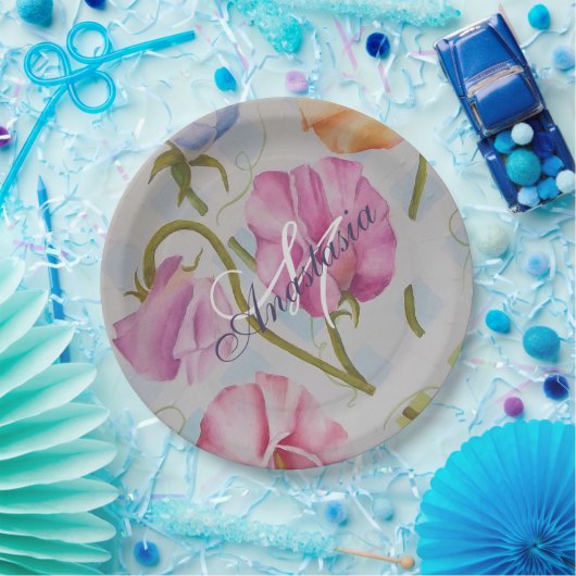 甘い香りの甘いエンドウ豆モノグラムパーティー ペーパープレート (パーティー)