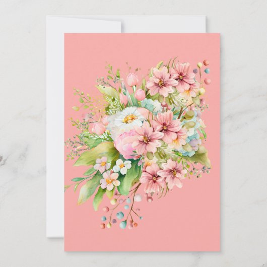 甘い鳥の水色ピンクの花の赤ちゃんシャワー 招待状 (裏面)