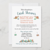 甘い鳥の水色誕生日カードシャワー 招待状 (正面)