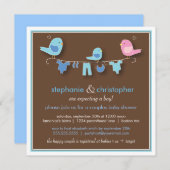 甘い鳥の男の子のカップルのベビーシャワーの招待状 招待状 (正面/裏面)