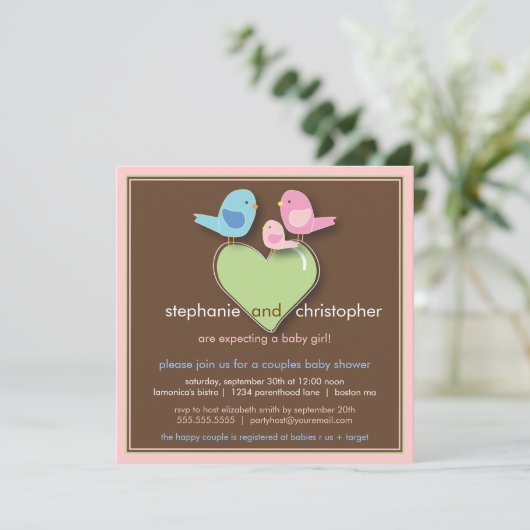 甘い鳥家族はベビーシャワーの招待状をつなぎます 招待状 (スタンド正面)