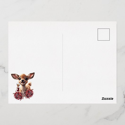 甘い鹿と可愛い小妖精や小人がクリスマスを望メリーむ 箔シーズンポストカード (裏面)