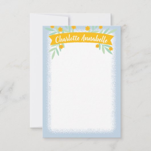 甘い黄色と青のフローラバナー文房具 招待状 (正面)
