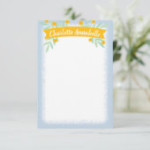 甘い黄色と青のフローラバナー文房具 招待状 (スタンド正面)