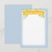 甘い黄色と青のフローラバナー文房具 招待状 (正面/裏面)