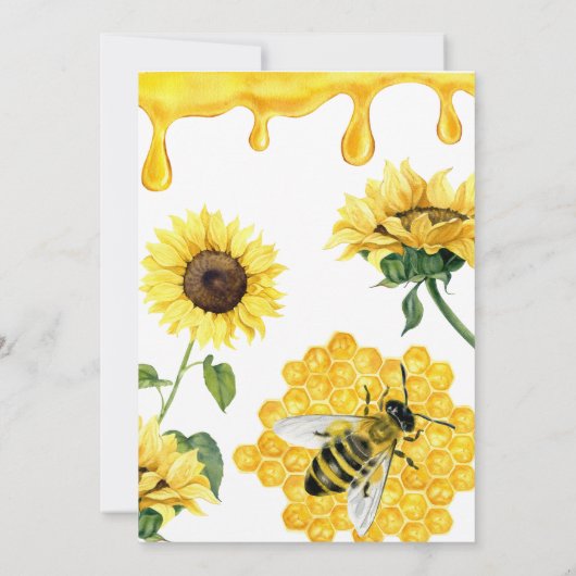 甘い黄色のハニーコームひまわりミツバチ赤ちゃんシャワー 招待状 (裏面)