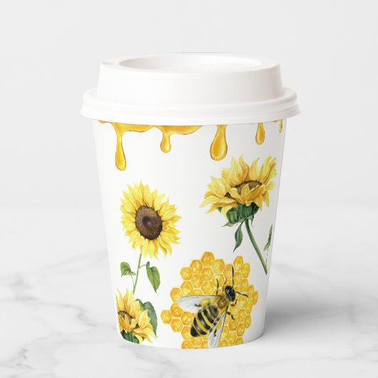 甘い黄色のハニーコームひまわりミツバチ赤ちゃんシャワー 紙コップ (裏面)