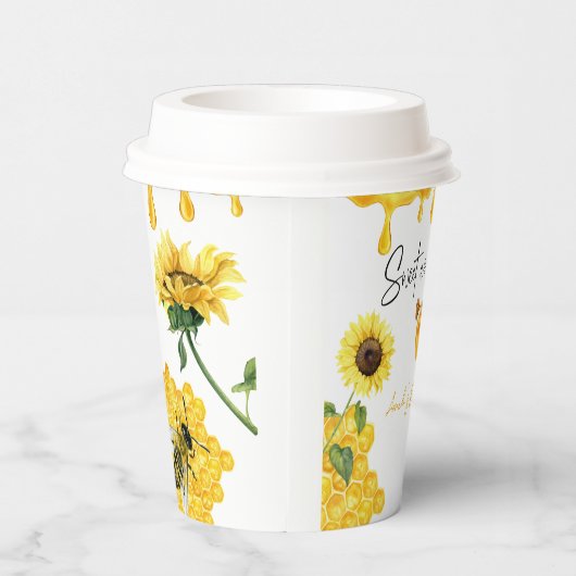 甘い黄色のハニーコームひまわりミツバチ赤ちゃんシャワー 紙コップ (右)