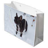 甘い黒いブフランスのルドッグは雪が好き ラージペーパーバッグ (裏面アングル)