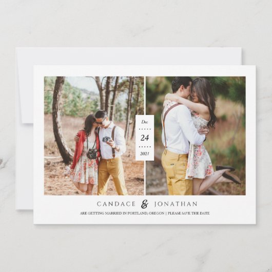 甘い黒と白のドット2枚の写真の日付を保存 招待状 (正面)