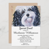 甘い黒と白の子犬の願いハッピーバースデー 招待状 (正面/裏面)