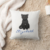 甘い黒猫w/Goldenは-青い名前をカスタムするを注目します クッション (ブランケット)