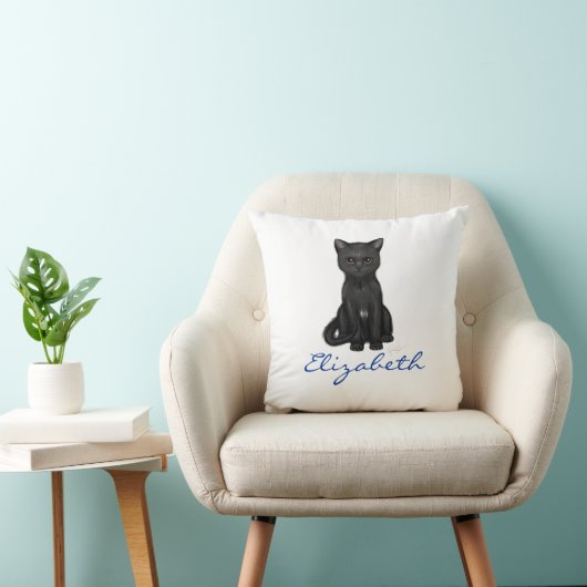 甘い黒猫w/Goldenは-青い名前をカスタムするを注目します クッション (椅子)