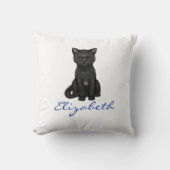 甘い黒猫w/Goldenは-青い名前をカスタムするを注目します クッション (正面)