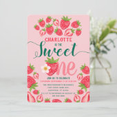 甘い1かわいいピンクのイチゴ1st誕生日パーティー 招待状 (スタンド正面)