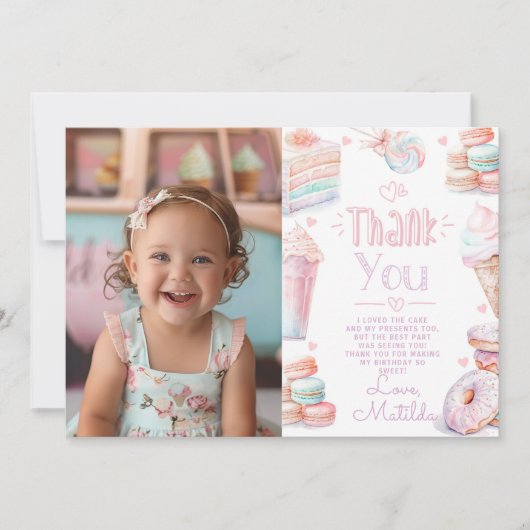 甘い1アイスクリームの誕生日の写真サンキューカード 招待状 (正面)